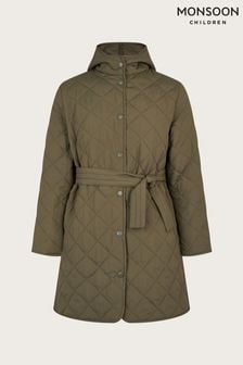 Manteau matelassé Monsoon vert à ceinture avec capuche (N01854) | €37 - €40