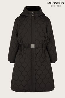Monsoon Black Quilted Belted Longline Coat with Hood (N01855) | kr1 140 - kr1 320