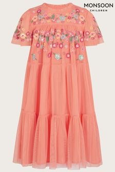 Monsoon Orange Embroidered Tulle Dress (N01858) | AED334