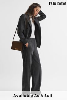 Reiss Grey Melange Iria Petite Wool Blend Wide Leg Suit Trousers (N01993) | OMR113