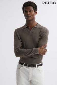 Reiss Milburn Merino Wool Open Collar Polo Shirt (N02014) | kr1 790