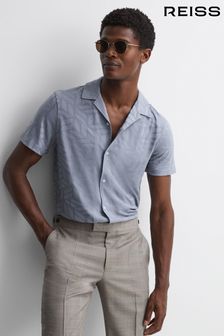 Reiss Basswood Jacquard Cuban Collar Button Through T-shirt (N02017) | kr1 430