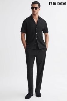 Reiss Black Darcy Textured Button-Through T-Shirt (N02028) | 500 QAR