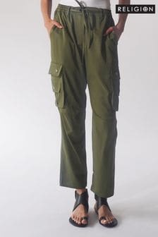 Zelena - Religion hlače z več žepi iz mehkega krepa z žepi (N02108) | €62