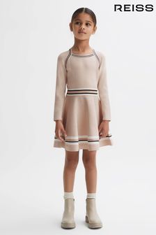 Reiss Pink Fallon Sparkle Trim Knitted Skater Dress (N02113) | OMR55