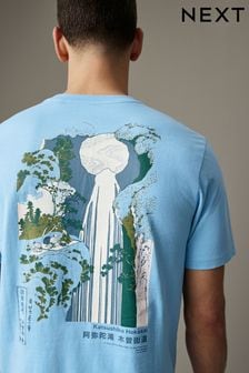 ブルー 北斎 ウォーターフォール - Artist Licence T-shirt (N02189) | ￥3,230