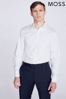 MOSS Regular Fit Double Cuff Twill White Shirt