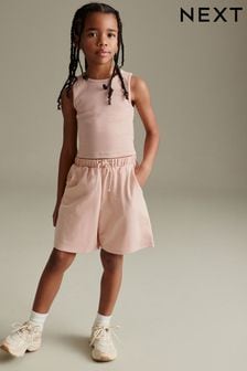 Rosa - Conjunto de camiseta sin mangas acanalado y pantalones cortos para sudar (3-16 años) (N02315) | 17 € - 25 €