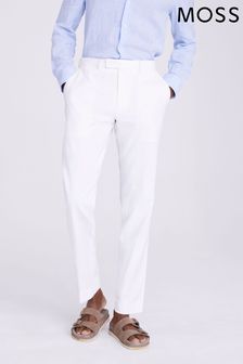 Białe dopasowane spodnie lniane Moss z matowym wykończeniem (N02321) | 630 zł