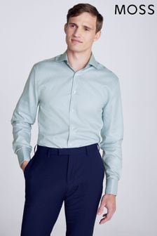 Синяя саржевая рубашка классического кроя с двумя манжетами Moss (N02343) | €31