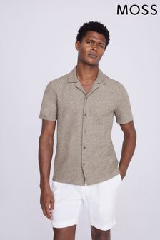 MOSS Natural Knitted Cuban Collar Shirt (N02376) | AED277