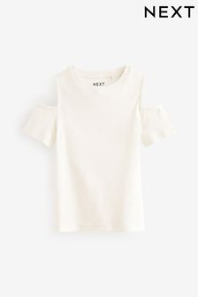 White Cold Shoulder Rib T-Shirt (3-16yrs) (N02380) | SGD 11 - SGD 17