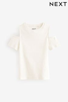 White Cold Shoulder Rib T-Shirt (3-16yrs) (N02380) | $10 - $15