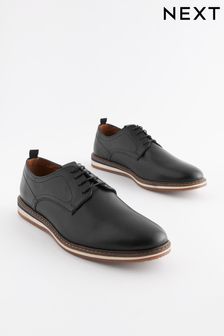 Black Leather Wedge Derby Shoes (N02440) | SGD 88