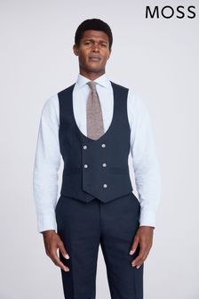 MOSS Slim Fit Navy Blue Matt Linen Waistcoat (N02495) | 138 €