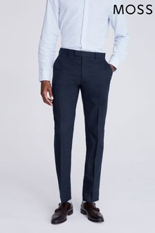 MOSS Slim Fit Blue Navy Matt Linen Trousers (N02496) | $171