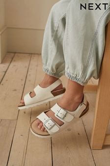 White Leather Standard Fit (F) Two Strap Corkbed Sandals (N02668) | Kč685 - Kč950