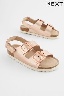 Rose Gold Leather Wide Fit (G) Two Strap Corkbed Sandals (N02669) | €27 - €37