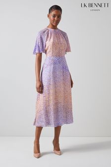 LK Bennett vijolična srednje dolga karirasta obleka z motivom breskve Elowen (N02673) | €170