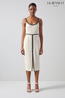 LK Bennett Tara Tweed-Kleid aus recycelter Baumwolle, Elfenbein/Creme (N02710) | 256 €