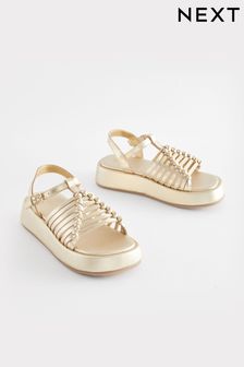 Gold Leather Chunky Gladiator Sandals (N02738) | HK$244 - HK$305