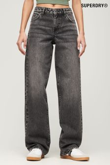 Superdry Black Mid Rise Wide Leg Jeans (N02744) | $111