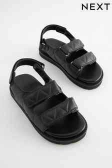 Black Leather Quilted Two Strap  Sandals (N02746) | $47 - $59