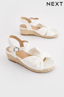 White Broderie Bow Wedges Sandals (N02747) | $45 - $59