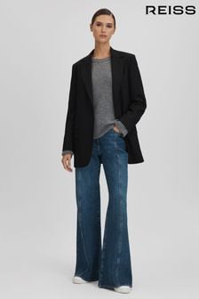 Reiss Black Alia Petite Oversized Wool Blend Single Breasted Blazer (N02792) | AED2,146