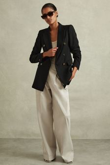 Reiss Black Lana Petite Tailored Textured Wool Blend Double Breasted Blazer (N02798) | EGP11,324