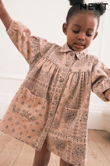 פייזלי ורוד - שמלת חולצה מכותנה (3 חודשים עד גיל 8) (N02816) | ‏59 ‏₪ - ‏71 ‏₪