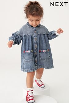Blau, Denim, bestickt - Hemdkleid aus Baumwolle (3 Monate bis 8 Jahre) (N02818) | 21 € - 26 €