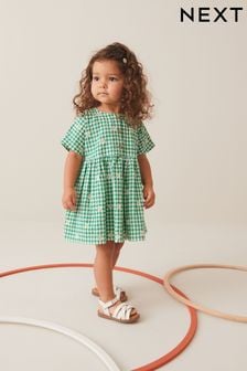 Green Embroidered Daisy Relaxed Cotton Dress (3mths-8yrs) (N02822) | $19 - $24