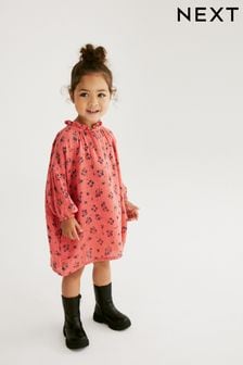 Кораллово-розовый в цветочек - Хлопковое платье с оборками на воротнике (3 мес.-8 лет) (N02826) | €13 - €16