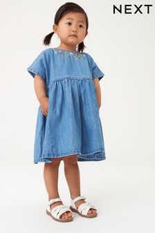 Blau Denim - Kleid mit Erbeerstickerei (3 Monate bis 8 Jahre) (N02827) | 16 € - 20 €
