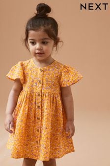 Gelbes Blümchendesign - Kleid aus Baumwolle mit Knopfleiste (3 Monate bis 8 Jahre) (N02834) | 14 € - 18 €