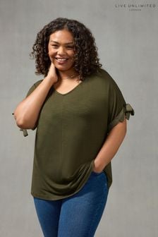 Live Unlimited Curve -Khaki Green Viscose Texture Tie Sleeve Top (N04581) | NT$2,290