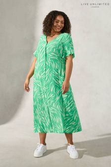 Live Unlimited Green Zebra Print Shirred Waist Midi Dress (N04589) | €46