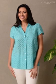 Live Unlimited Blue Turquoise Broderie Short Sleeve Shirt (N04591) | €27