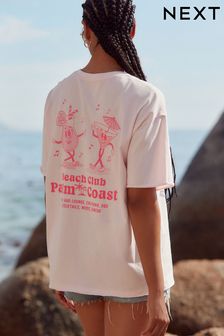Рожева графіка - Смілива футболка з літнім принтом з короткими рукавами та круглим вирізом (N04643) | 505 ₴