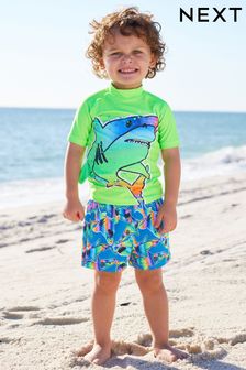 Green Rainbow Shark Sunsafe Top and Shorts Set (3mths-7yrs) (N04693) | ￥2,430 - ￥3,120