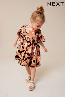 Brown Short Sleeeve Wrap Dress (3mths-7yrs) (N04729) | €14 - €17