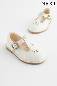White Leather T-Bar Shoes (N04769) | $41 - $47