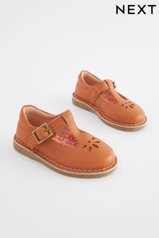 Tan Brown Leather T-Bar Shoes (N04770) | $49 - $57