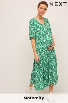 Green Floral Maternity Angel Sleeve Dress (N04796) | AED144