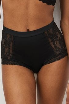 Black High Rise Microfibre And Lace Knickers (N04811) | €10