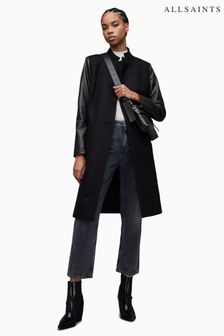 AllSaints Black Sidney Lea Coat (N04859) | 1,975 QAR