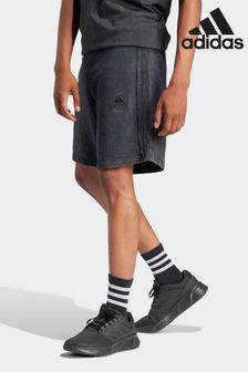 adidas Black Sportswear All Szn French Terry 3-Stripes Garment Wash Shorts (N04953) | SGD 68