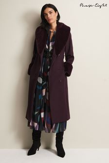 Phase Eight Purple Zylah Faux Fur Collar Wool Smart Coat (N04967) | 443 €