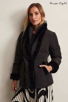 Phase Eight Black Faux Fur Nelle Short Puffer Coat (N04988) | OMR98